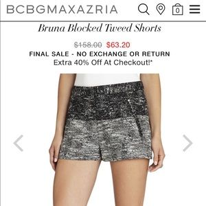 Bcbg Bruna Block Tweed Shorts Size XS